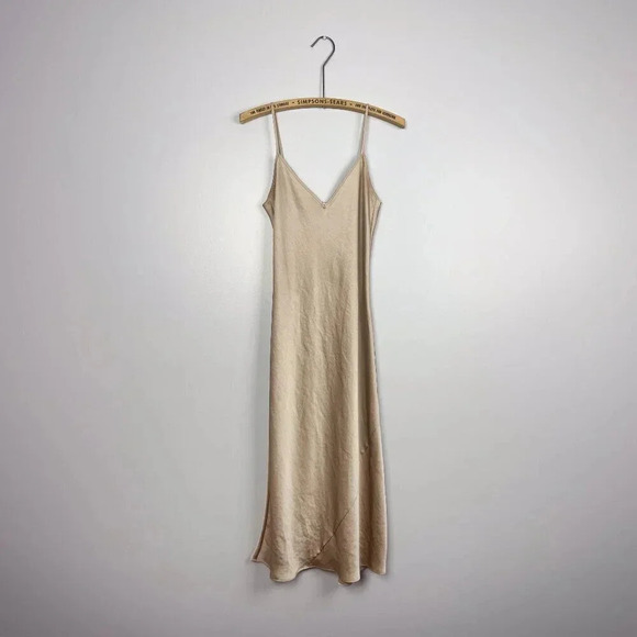 Aritzia Wilfred Womens XS Only Slip Satin Midi  Dress Champagne Chemise - Picture 5 of 8